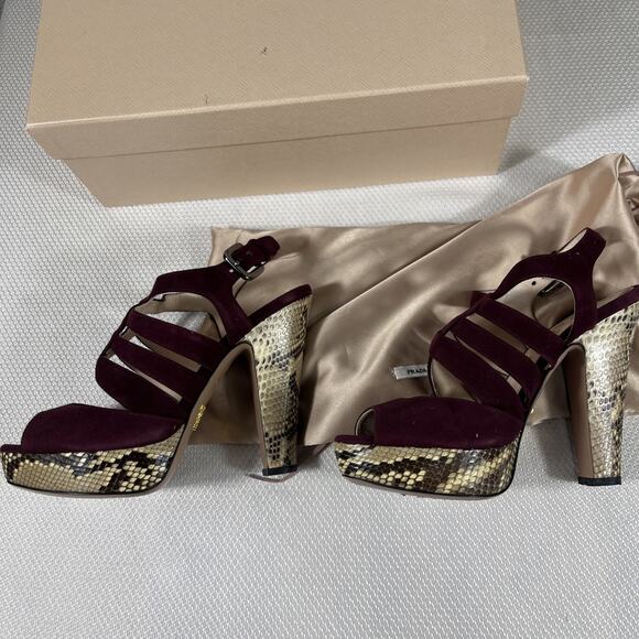 Prada Suede And Snakeskin Heels Sz 36 / US 5.5 w/ Dust Bag & Box - Picture 3 of 16